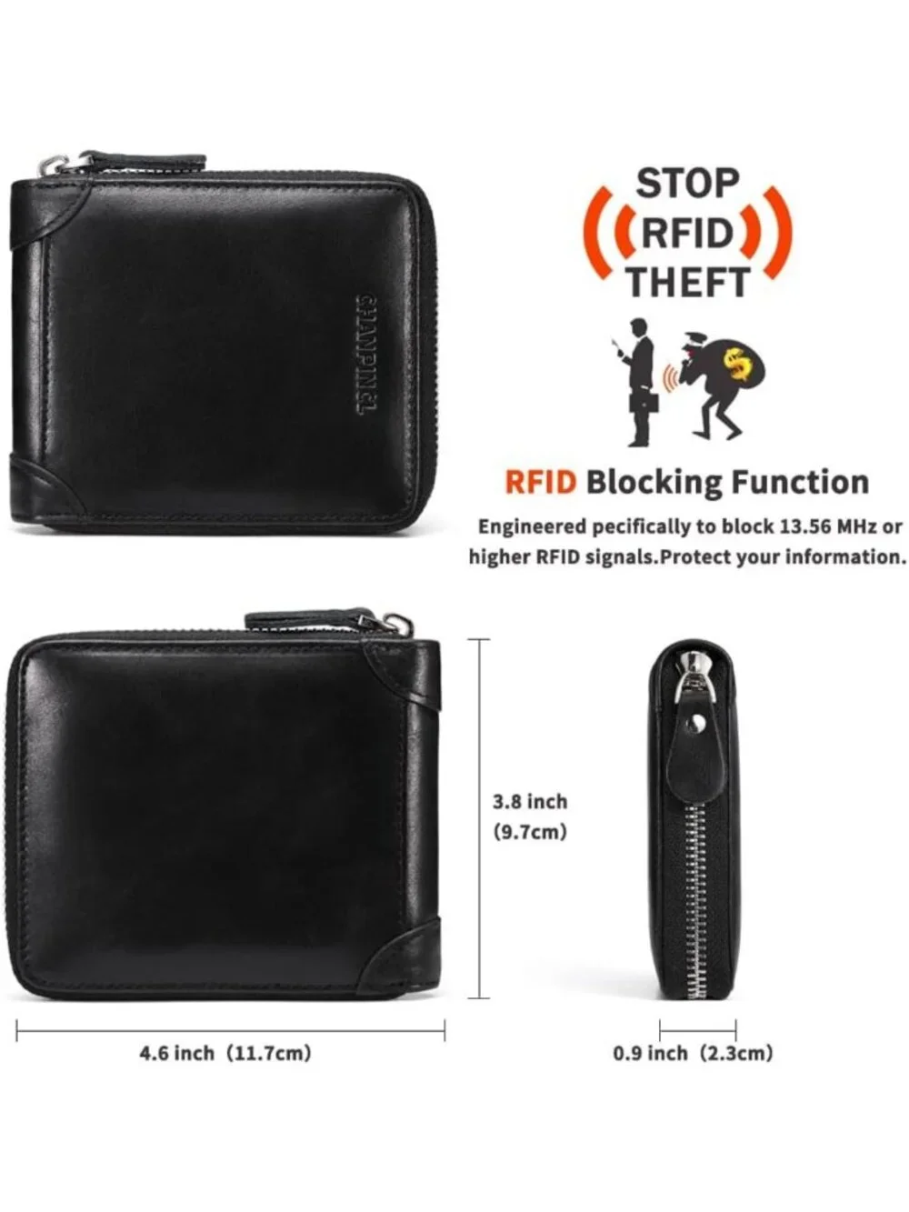 Men's RFID Secure Genuine Leather Zipper Wallet - Large Capacity Multi-Card